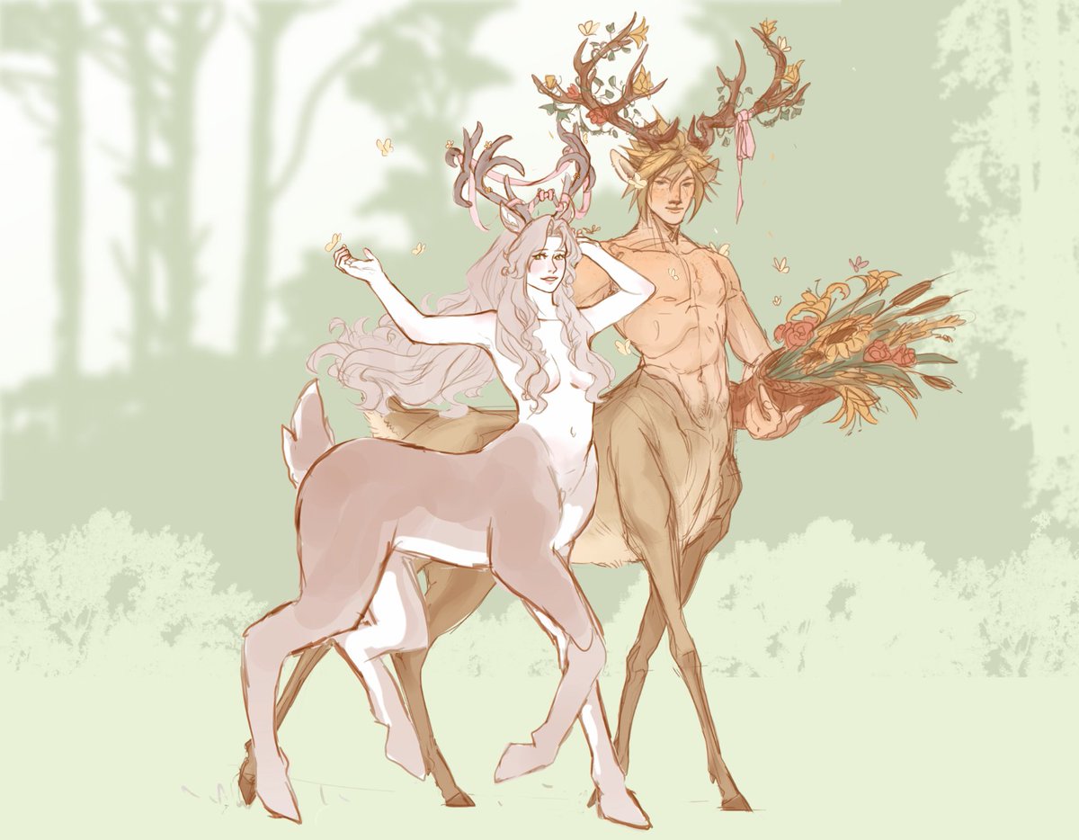 SiriSketchbook's tweet photo. They gathered flowers together! She insisted on decorating his antlers :) https://t.co/6QYRLuITcI