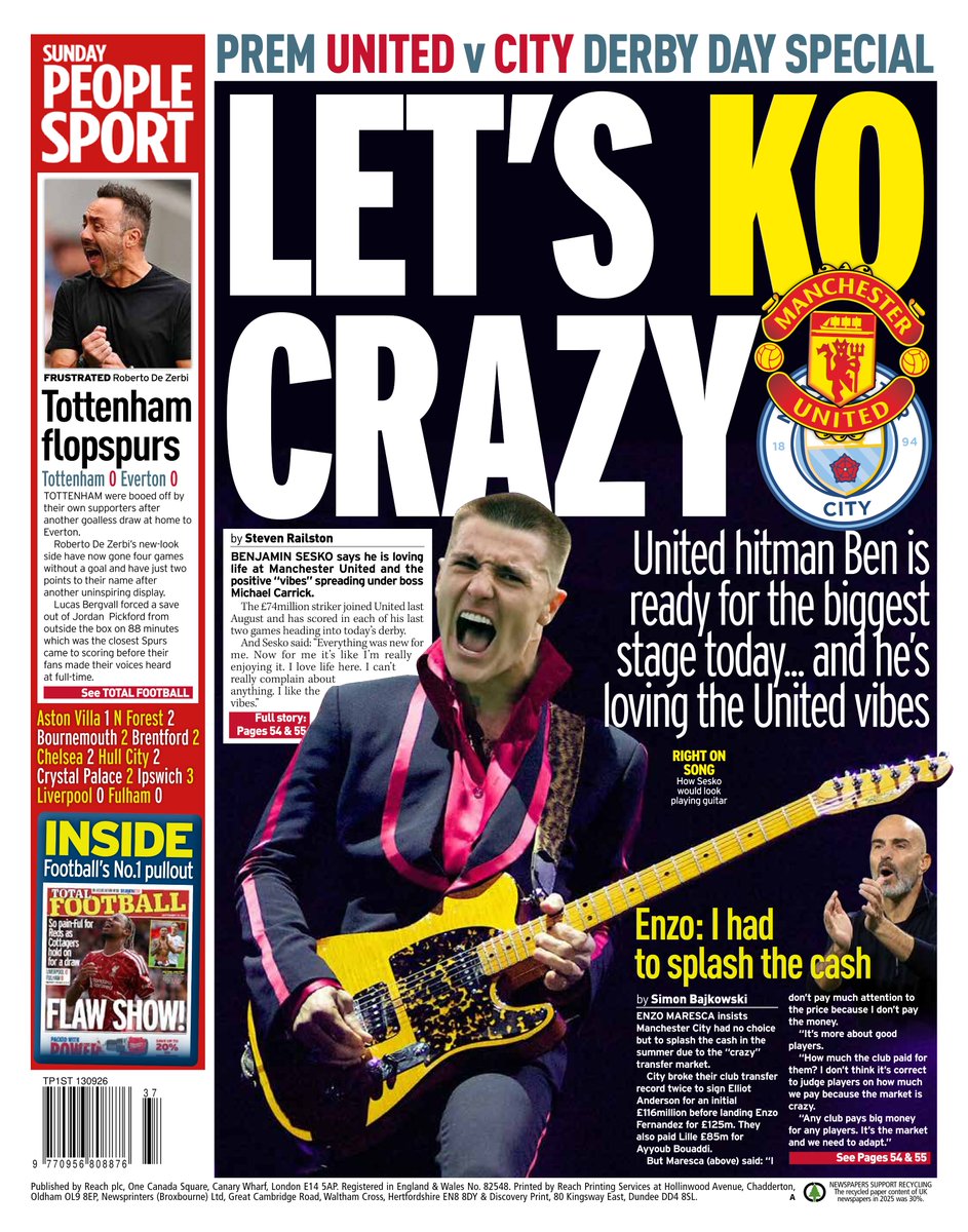 AndyGibsonTV's tweet photo. "LET'S KO CRAZY"
@StevenRailston for @PeopleSport

Benjamin Sesko says he is loving the positive vibes at Manchester United under Michael Carrick and cannot wait for the derby against Manchester City.

#SundayPeople
#TomorrowsPapersToday