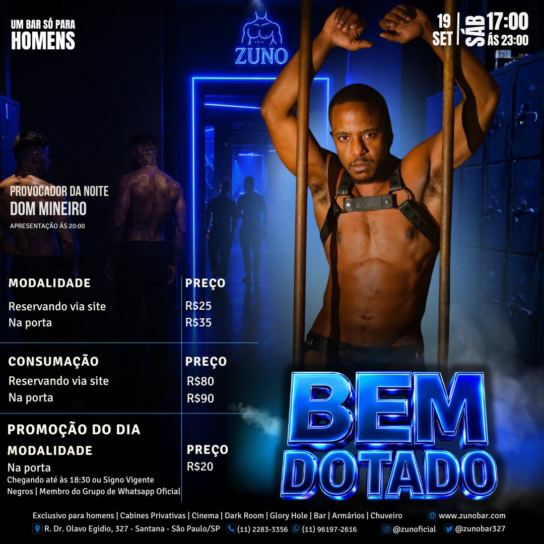 zunobar327's tweet photo. 🔥 Confira a agenda do ZUNO: sexta, Delão; sábado, Dom Mineiro; domingo, Everton e Daylan. Todos com apresentação às 20h.

🎟️ Reserve com desconto: https://t.co/1YS4lGVu0e

@Juniordelao24
@Jrbrasouza
@EVERTONxq 

#ZUNO #CruisingSP #PegaçaoSP #gaycruising #espacozn #saunagay https://t.co/Vv0ao4Vckn