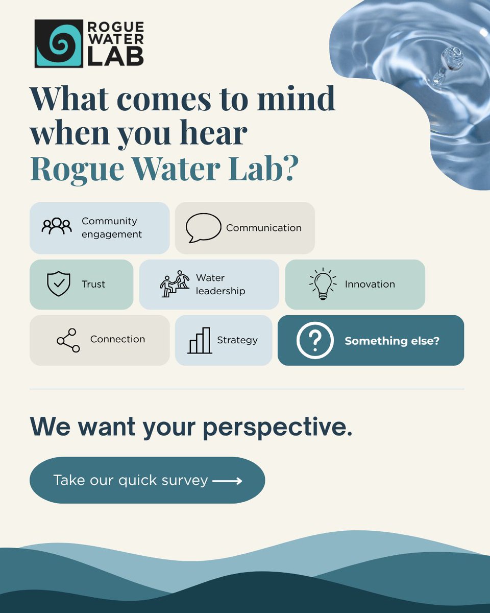 RogueWaterLab's tweet photo. What comes to mind when you hear "Rogue Water Lab"?

We want to better understand how the water industry sees Rogue and how it can create even greater impact in the future.

💧 Take our quick survey and shape the next chapter: https://t.co/R6lgmcP3Rk https://t.co/dfkvUFlmVz