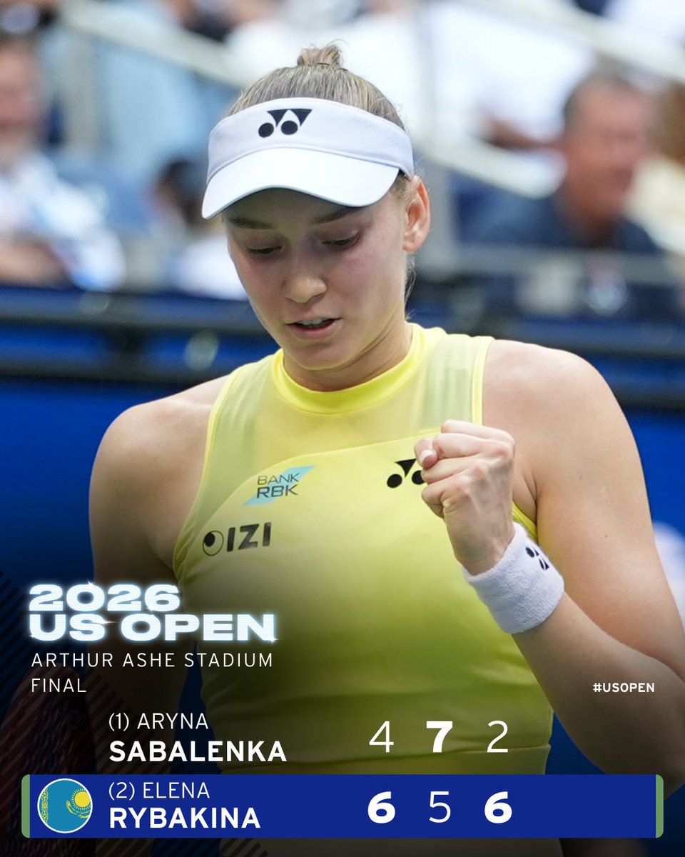 usopen's tweet photo. ELENA RYBAKINA IS YOUR 2026 US OPEN CHAMPION! 🐠🏆 https://t.co/e6UON3f5PX
