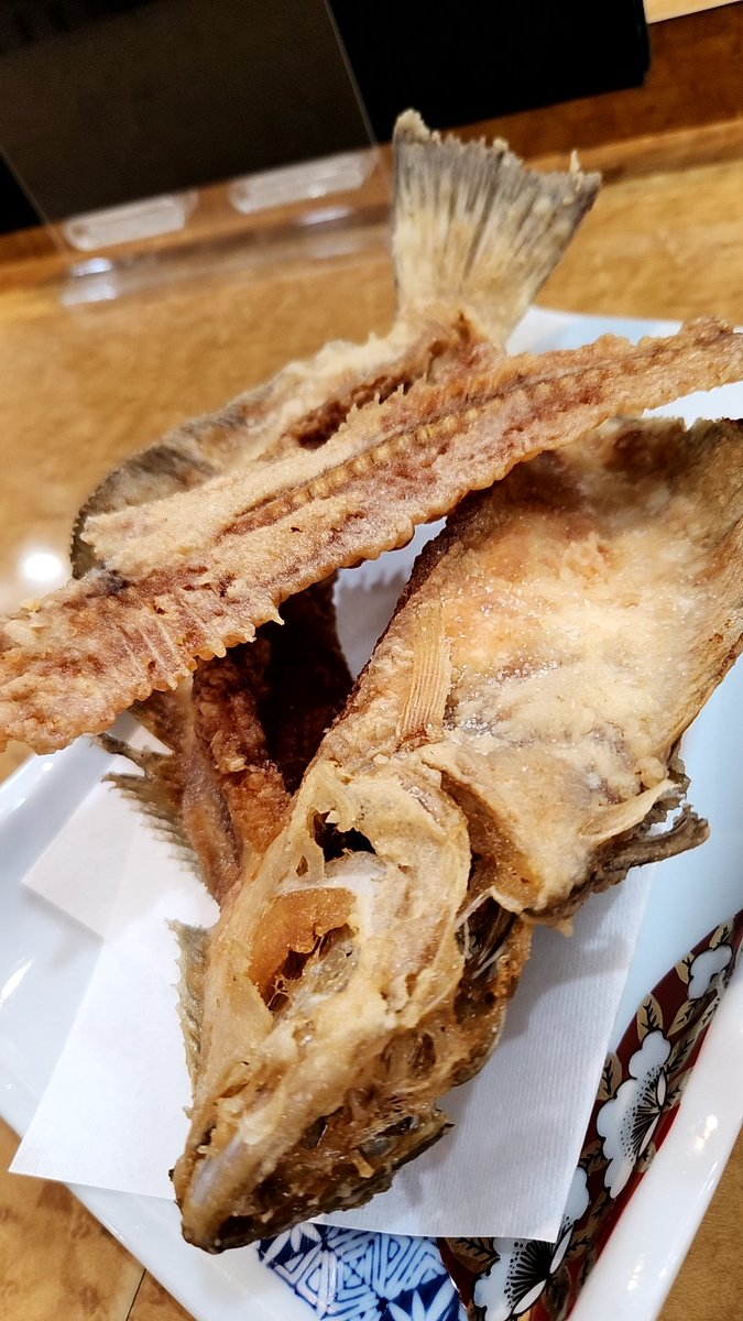 you_dissembler's tweet photo. 増重@魚津、4500円コース、ビール・立山。初訪問。刺身は柔らかさに驚き、旨味もしっかり伝わってくる。巨大なカレイの唐揚げは、この揚がり具合と歯ごたえの心地よさ。名物の天ぷらは野菜と海老・キス。揚がり具合が心地よい。他に酢の物とかま焼も。どれもこれも美味しかったです。 https://t.co/dMAUvJoX2S