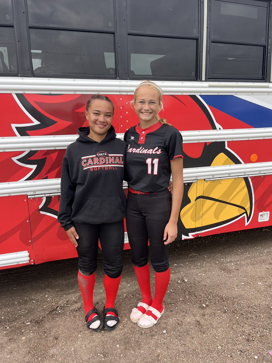 CreteSoftball's tweet photo. Cardinals bring home two wins advancing our record to 15-0! 
Hwy 6 12-0 in 3 inn
Cozad 12-0 in 4 inn

Off. MVP is Makesha!
Def. MVP is Brylie! 
Culture Champs are Makesha, Brylie, &amp; Hayley!
@madynn_dunham10 &amp; @IzzyOltmans throw a combined perfect game vs Cozad! 
❤️💙 https://t.co/P799R1LMYS