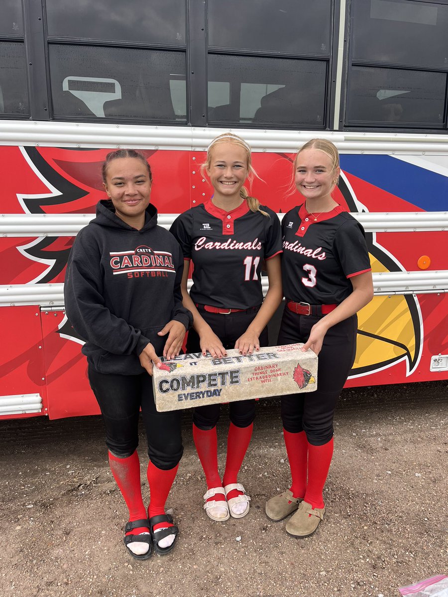 CreteSoftball's tweet photo. Cardinals bring home two wins advancing our record to 15-0! 
Hwy 6 12-0 in 3 inn
Cozad 12-0 in 4 inn

Off. MVP is Makesha!
Def. MVP is Brylie! 
Culture Champs are Makesha, Brylie, &amp; Hayley!
@madynn_dunham10 &amp; @IzzyOltmans throw a combined perfect game vs Cozad! 
❤️💙 https://t.co/P799R1LMYS