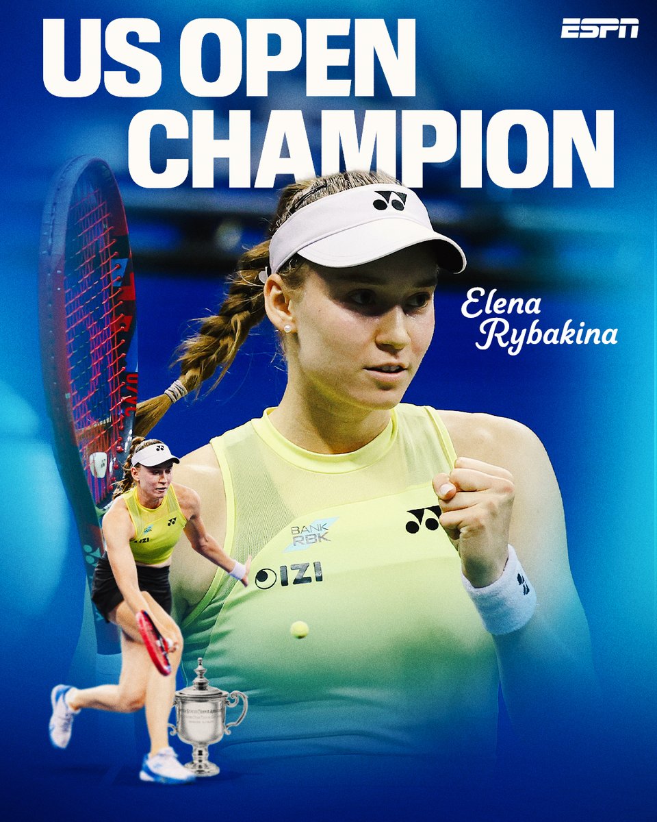 espn's tweet photo. Elena Rybakina wins her third career Major title, her first at the US Open 🙌 https://t.co/vXJSc2GSde