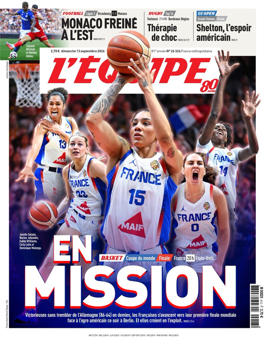 lequipe's tweet photo. En mission

La une du journal L'Équipe de ce dimanche 13 septembre https://t.co/KeRsiZ0yrS