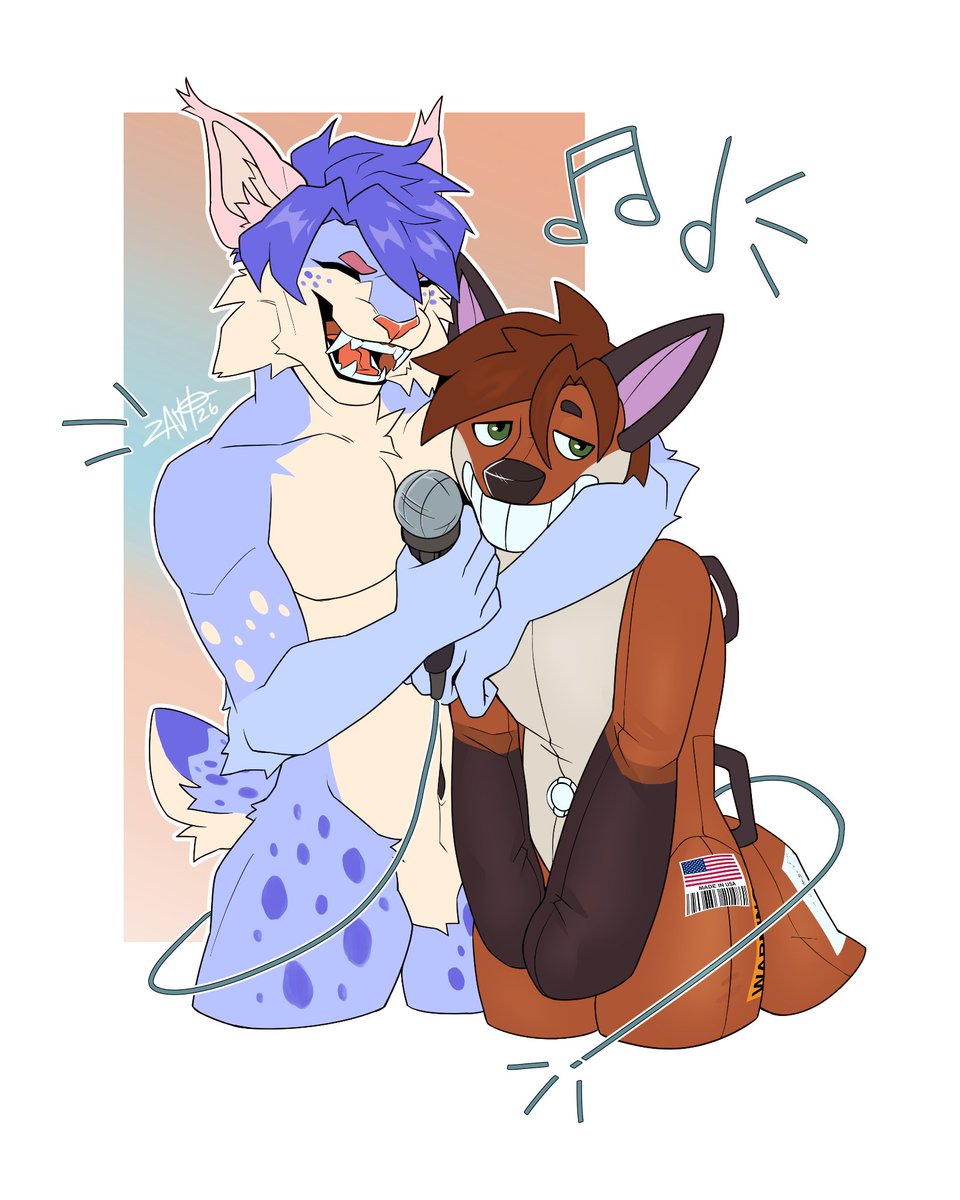 YAndrushkiv's tweet photo. Me and my friend Katze Karaoking (my favorite activity) together :3 art by @Zavlekat https://t.co/z69GH1VOzG