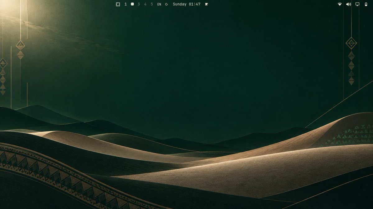 exA89's tweet photo. طلبت من جوهر ينشئ ثيم جديد لنظام #omarchy مستوحى من اليوم الوطني 96. 
التصميم ماعجبني بس أمر رائع كونه قدر يصمم ثيم وخلفية جديدة https://t.co/KUASePIUFT