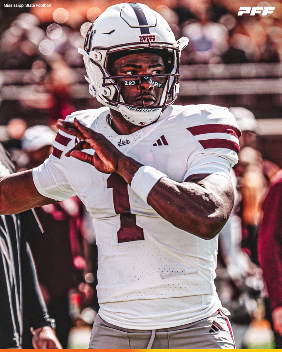 PFF_College's tweet photo. Mississippi State QB Kamario Taylor | Week 2 vs Minnesota:

🔴 16/23
🔴 313 Total Yards
🔴 3 Touchdowns
🔴 0 Interceptions

@HailStateFB https://t.co/FhmtcpjsM6