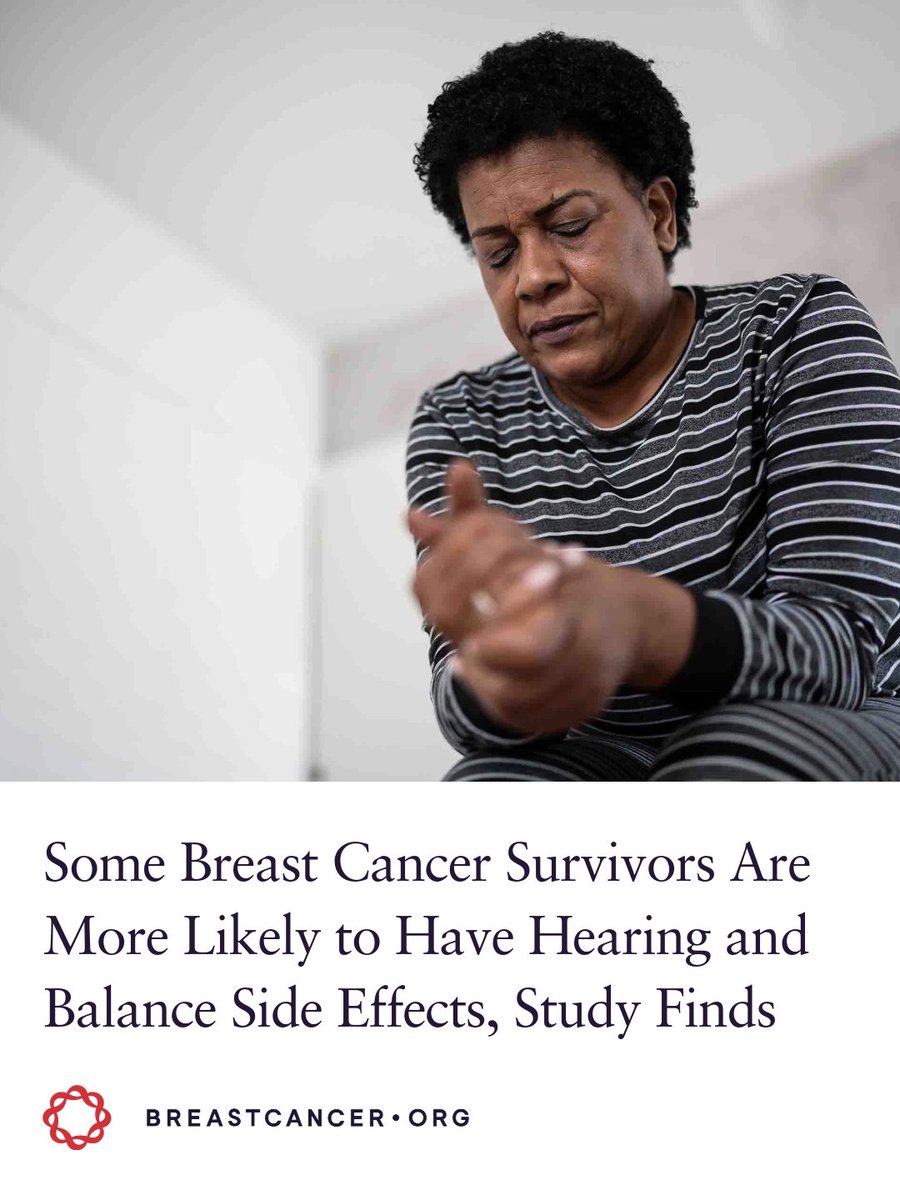 Breastcancerorg's tweet photo. Hearing loss and balance problems can affect daily life long after breast cancer treatment.

A new study found that these side effects were more common among older survivors, while rates of certain problems also differed by race. 

🔗Read more: https://t.co/gJCBAwBb8E

#BreastCancer #BreastCancerTreatment #BreastCancerWarriors #BreastCancerSurvivors