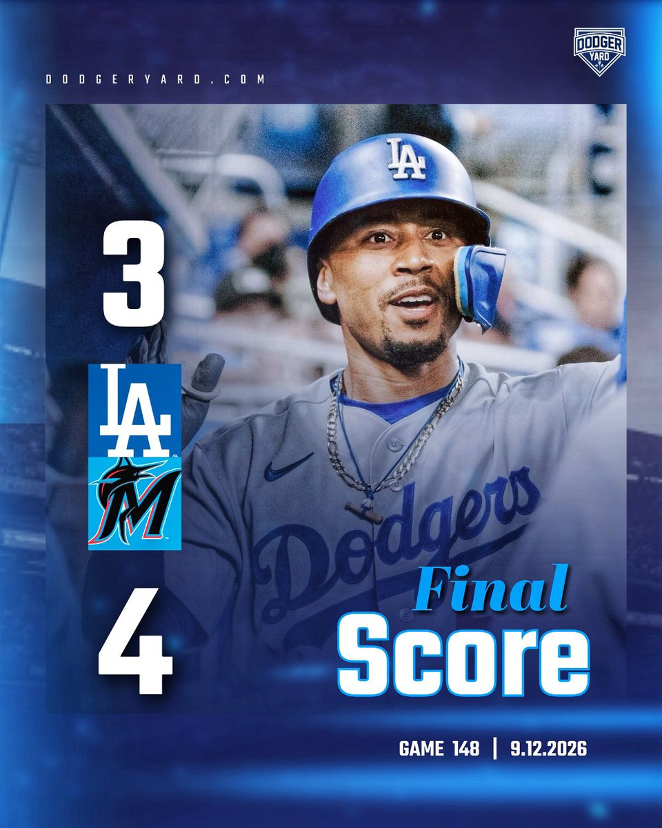 DodgerYard's tweet photo. Dodgers drop game 2 to the Marlins 4-3 https://t.co/2BMdPKsSwz