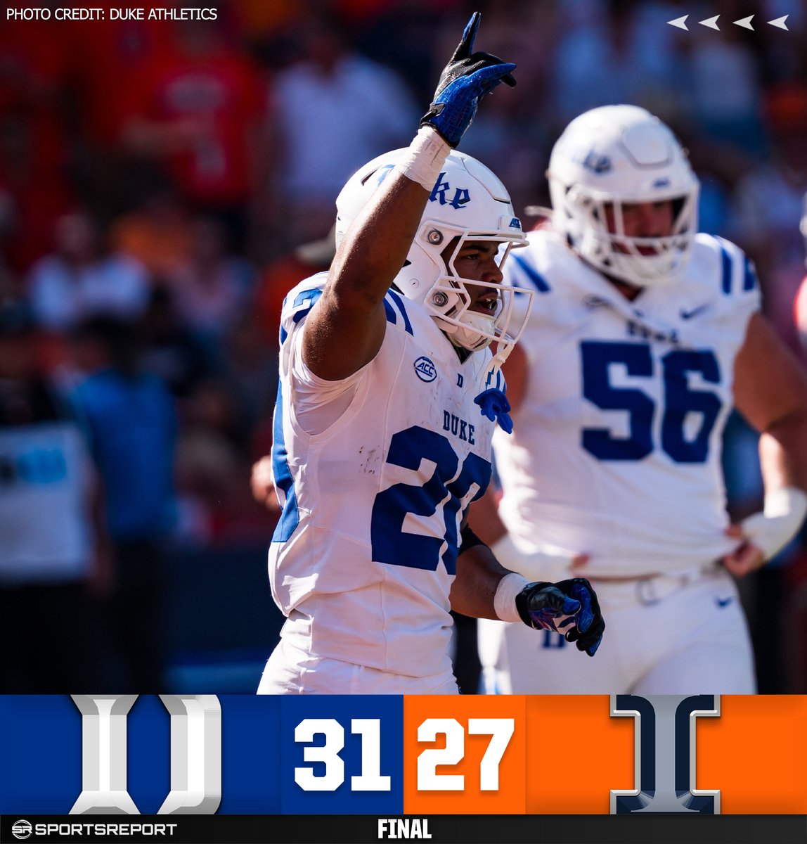 SRBlueDevils's tweet photo. BLUE DEVILS WIN!!! Duke Football beats Illinois on the road to improve to 2-0!! https://t.co/vUhfvf2E9I