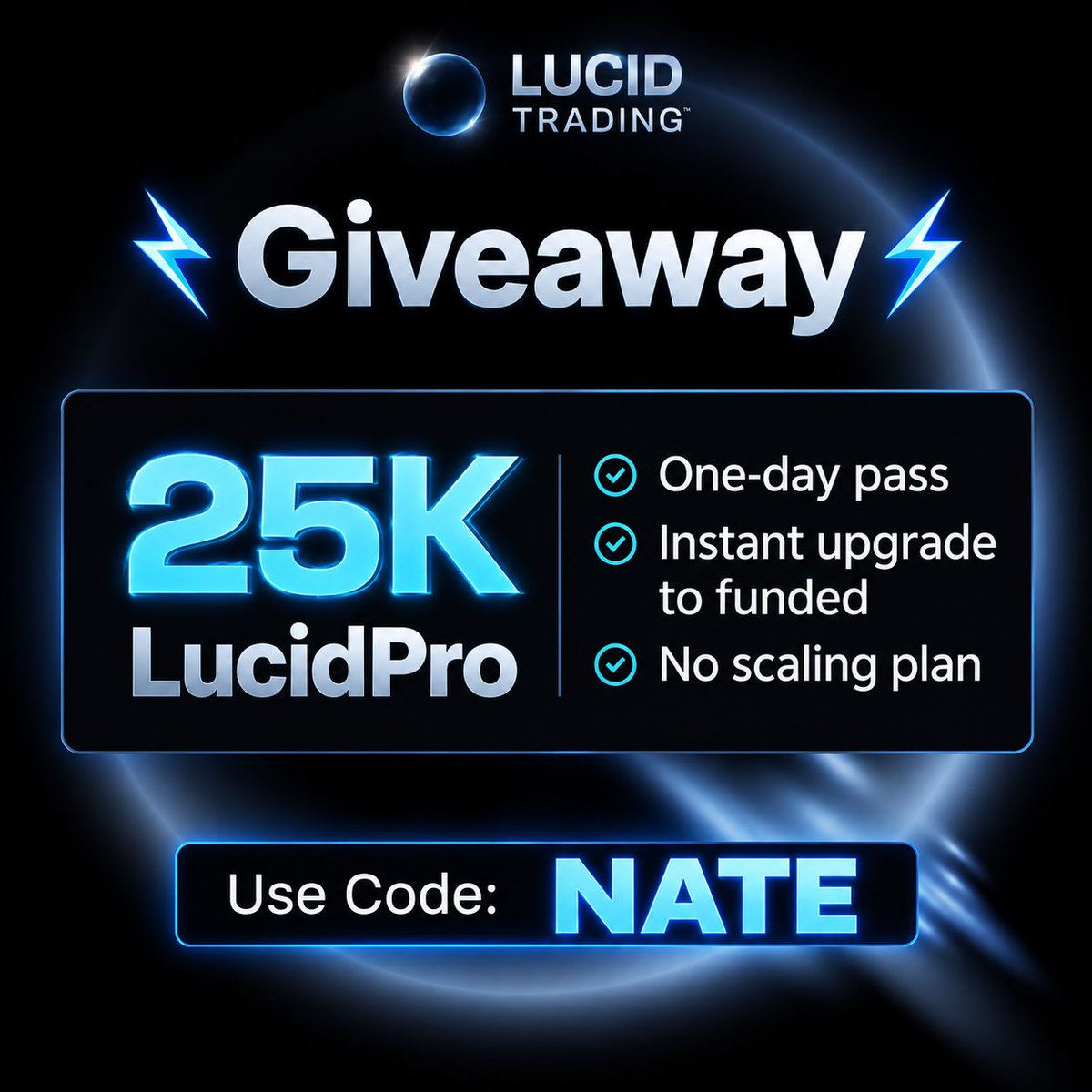 tradenate_'s tweet photo. x1 25k Lucid Pro Giveaway

🎁To Enter:

1. Follow @tradenate_ 
2. Follow on Instagram https://t.co/jzq70kkZmX
3. Comment on my recent post https://t.co/Euel9bUYFU