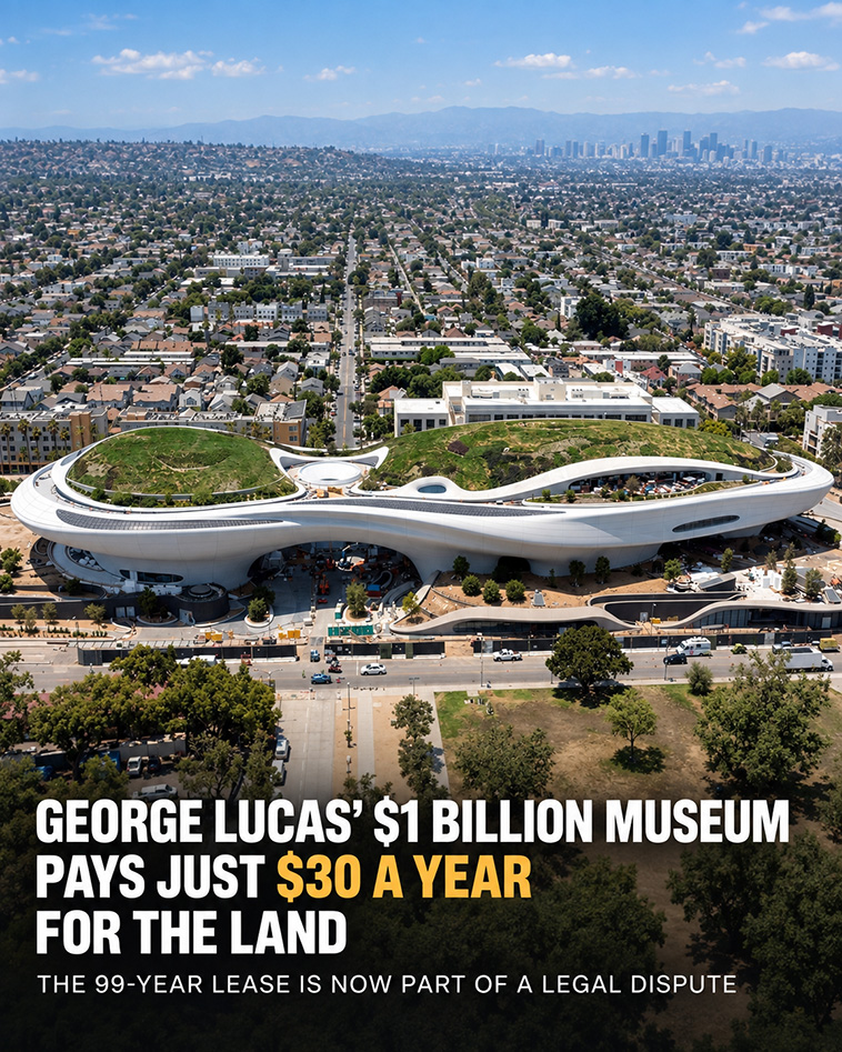 archpng's tweet photo. George Lucas’ $1 billion museum sits on publicly owned land in Los Angeles — with a base rent of just $30 a year.
The Lucas Museum of Narrative Art holds a 99-year lease for its Exposition Park site. That unusual agreement has now become part of a legal dispute brought by electrical subcontractor J.E. Snyder Electric, which argues that the project’s use of public land should have subjected it to California public-works requirements. The museum maintains that the project was privately funded. The lease also includes substantial obligations involving parking, park improvements and public space.
Designed by Ma Yansong of MAD Architects, the museum is scheduled to open on September 22, 2026.
