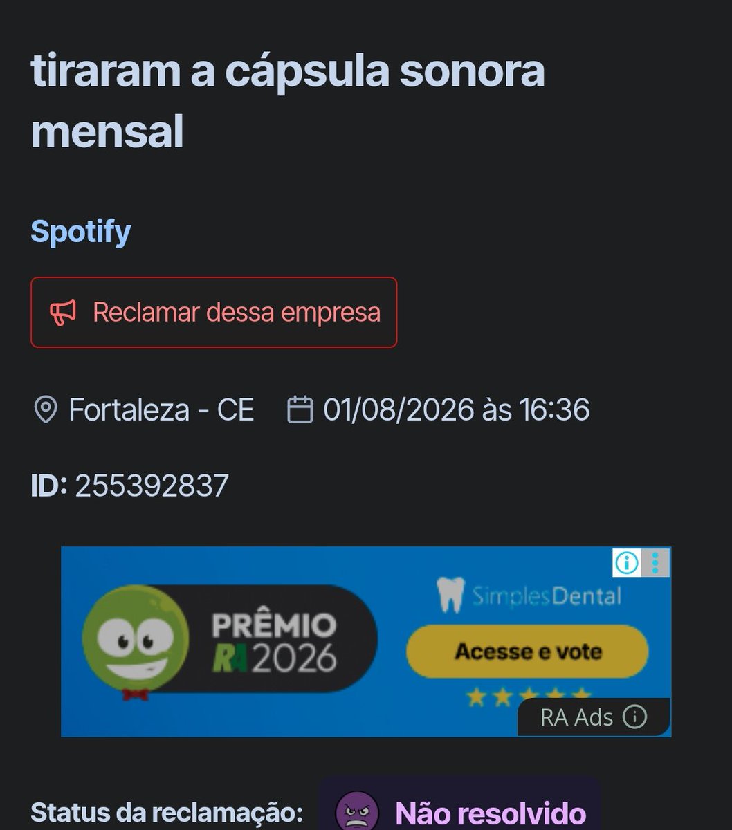 Lucasllbr's tweet photo. Colocaram o Spotify no reclame aqui pq tiraram a cápsula sonora, GÊNIO KKKKKKKKKKKK https://t.co/swStoZjruk