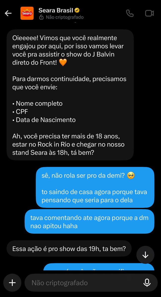 vitdevonelovato's tweet photo. SEARA SÓ USA FÃ PRA ENGAJAMENTO ! 

ganhei uma ação de PIT, e na hora comunicaram que era pro show do J BALVIN (???) e estavam engajando como se fosse pra Demi. PIADA! frustrante pra quem perdeu o dia participando de ações em diferentes contas, e quando ganha, é mentira! 

e agora pelo visto fizeram a mesma coisa com os anitters…

#DemiInRio #RockInRio #SearaNoRockInRio

@seara_brasil @portallovato @demilovatobr @iFood