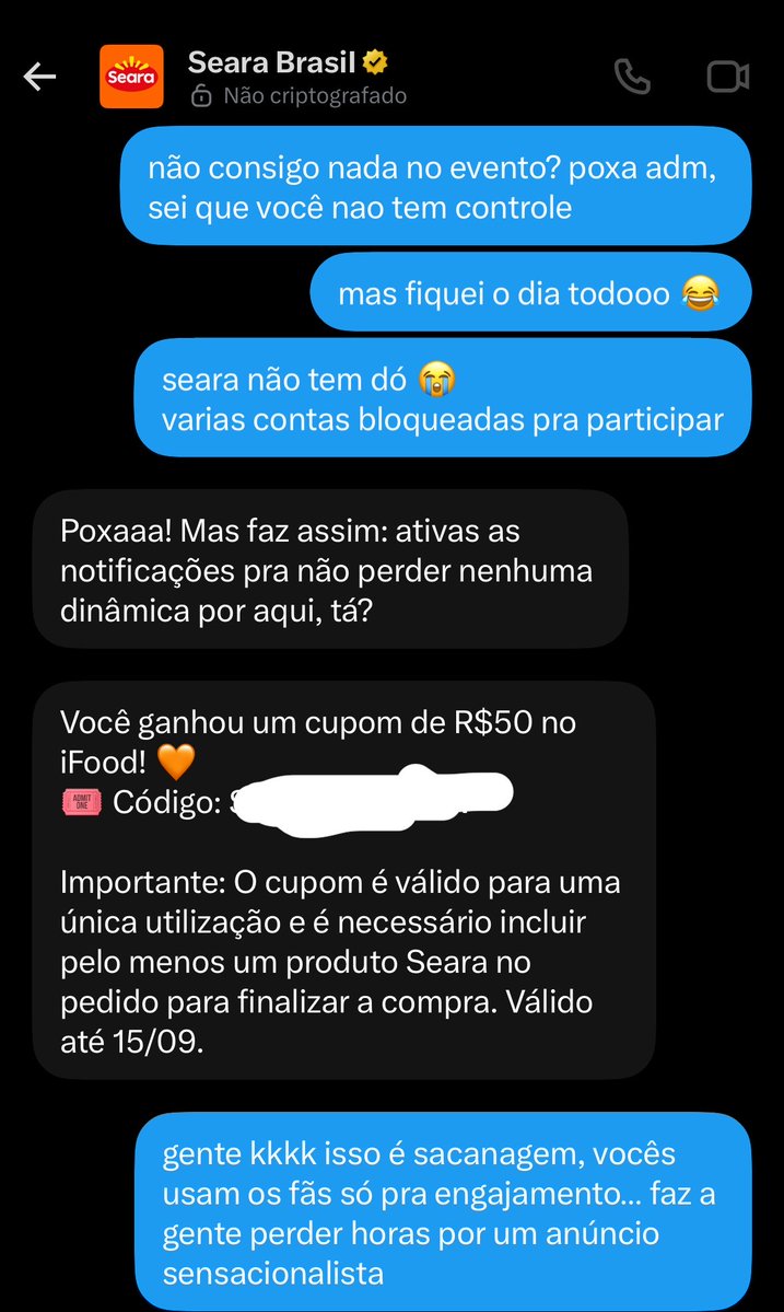 vitdevonelovato's tweet photo. SEARA SÓ USA FÃ PRA ENGAJAMENTO ! 

ganhei uma ação de PIT, e na hora comunicaram que era pro show do J BALVIN (???) e estavam engajando como se fosse pra Demi. PIADA! frustrante pra quem perdeu o dia participando de ações em diferentes contas, e quando ganha, é mentira! 

e agora pelo visto fizeram a mesma coisa com os anitters…

#DemiInRio #RockInRio #SearaNoRockInRio

@seara_brasil @portallovato @demilovatobr @iFood