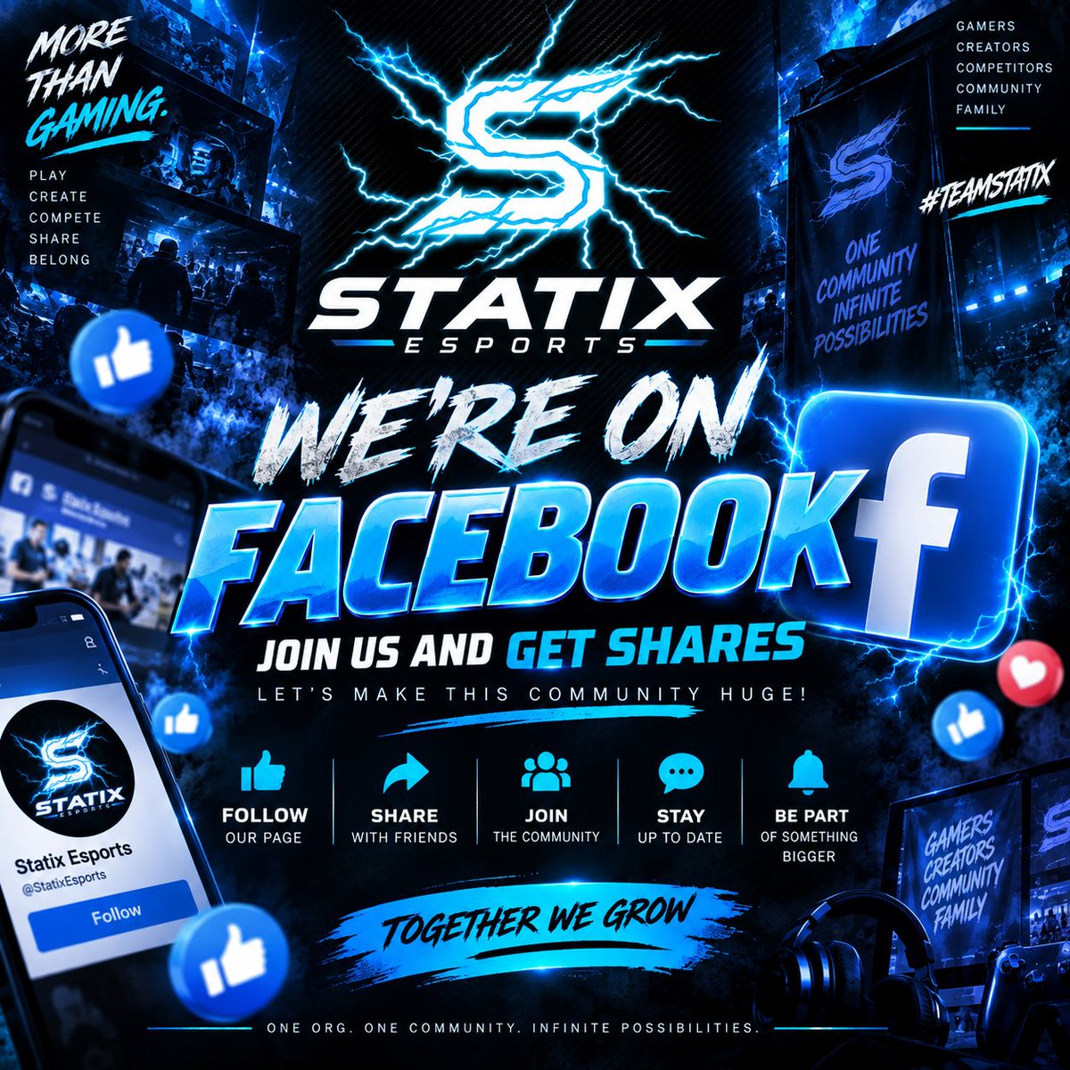 Statix_esports's tweet photo. 🚨 STATIX ESPORTS IS ON FACEBOOK! 💙⚡

We’re growing the Statix community, and we want YOU to be part of it!

Head over to our Facebook page, follow us, like the page, and SHARE it with your friends! Every follow and every share helps us reach more gamers, players, creators, and esports fans.

🎮 Let’s build something HUGE together.
💙 Follow the page
🔁 Share it around
👥 Invite your friends
💬 Get involved in the community

This isn’t just about esports — we’re building a community.

⚡ MORE THAN GAMING.
🔥 ONE ORG. ONE COMMUNITY.
💙 #TEAMSTATIX
LET’S MAKE THIS COMMUNITY HUGE!

Powered By @BattleWearShop, @DubbyEnergy & @GenTeaEnergy