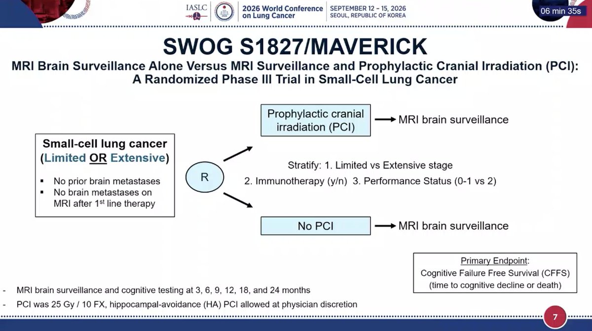 Trial schema. PCI 25 Gy / 10 FX; MRI brain surveillance and cognitive testing at 3, 6, 9, 12, 18, and 24 months.