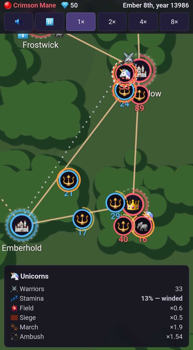 slashie_'s tweet photo. It's out now! Horns of Dominion is a streamlined grand strategy game of total conquest. Assemble armies of unicorn knights 🦄 and ride into your opponent cities. Full game packed in 13 kilobytes!  Check it out at https://t.co/dRlxX1sY6e @js13kGames #js13k https://t.co/QUQqCliNAO