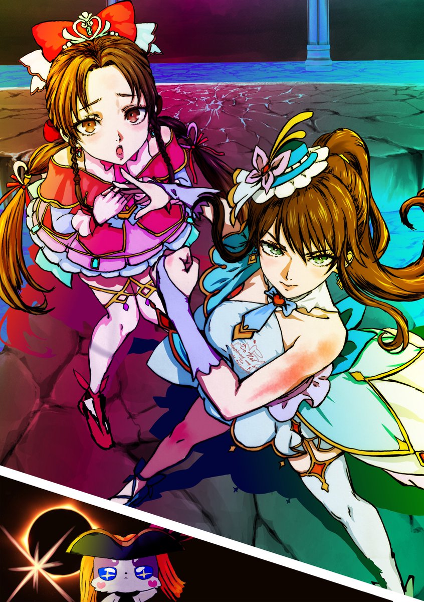 OeilVert_FFT's tweet photo. これが私たちのアンサー（宿命）だ！
エレンとサラ、ふたりはプリキュア！
※声優ネタ
#デスサガ #precure https://t.co/YarAVv3NKH