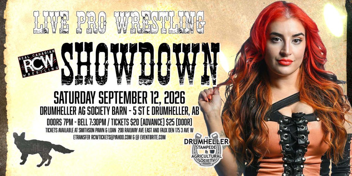 rcw_wrestle's tweet photo. Tonight in Drumheller at the Ag Barn 
Doors at 7pm, Show: 7:30pm 
Tickets available at the door 

Come see @lawIessava and the stars of @rcw_wrestle in action https://t.co/EwA0hk6mqc