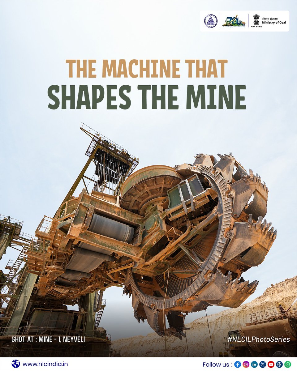 nlcindialimited's tweet photo. Built for scale and engineered for precision, the Bucket Wheel Excavator at NLCIL’s Mine-I, Neyveli, enables continuous lignite excavation and supports the nation’s energy journey.
#NLCIL #NLCIndia #MineI #MiningTechnology #NLCILForTheNation #MinistryOfCoal
@CoalMinistry @kishanreddybjp @satishdubeyy