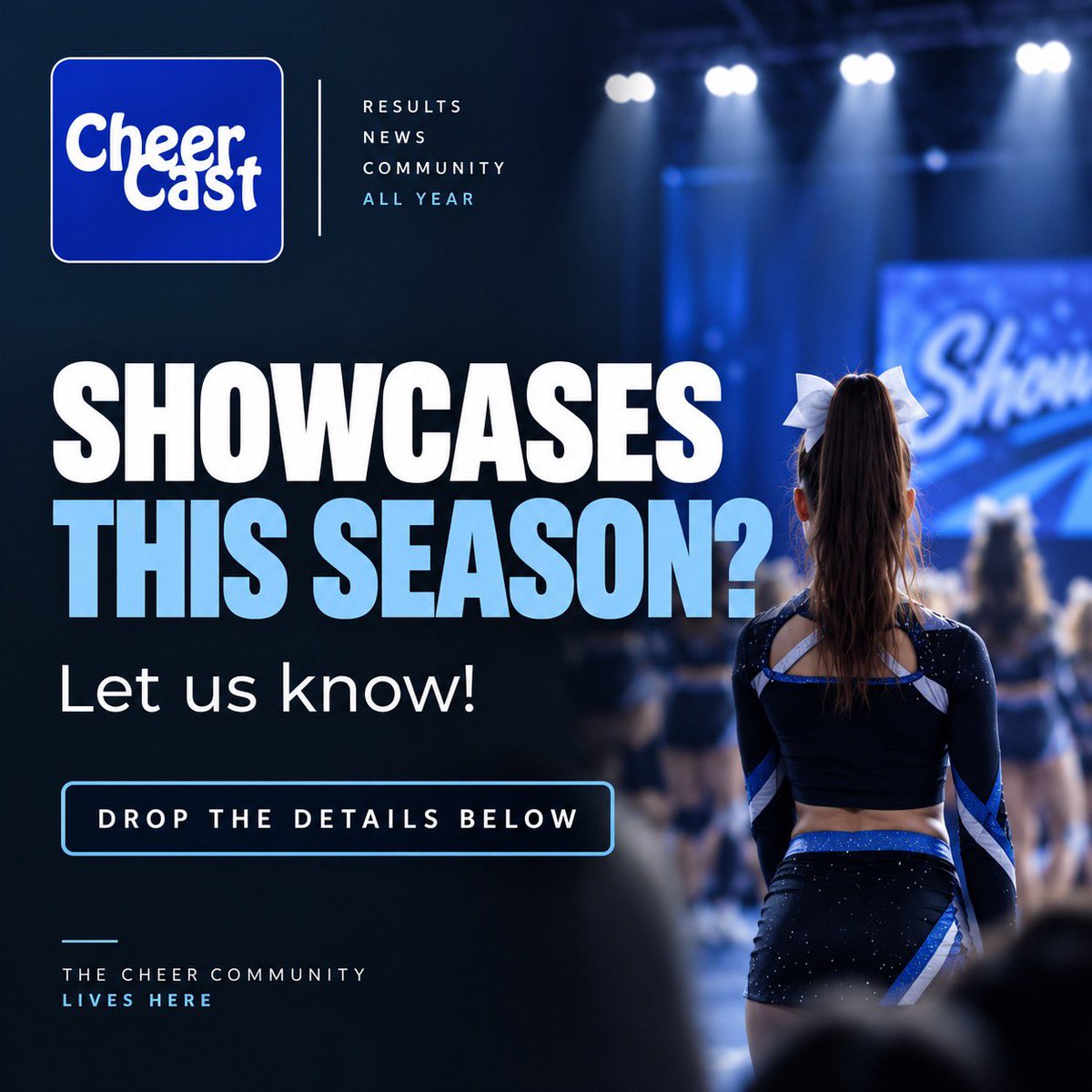 CheerCast's tweet photo. GYMS — WE WANT TO HEAR FROM YOU!

CheerCast is putting together our fall showcase schedule and we want to know where everyone will be. Drop the details below or send us a message:

• Gym name
• Showcase date
• City/State
• Is the showcase open to public? https://t.co/3kc4oa4wIT