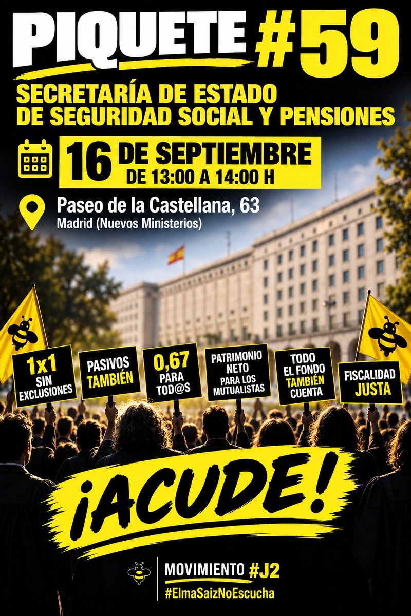 MovimientoJ2's tweet photo. Seguimos ejerciendo nuestro legítimo derecho de Manifestación porque #ElmaSaizNoEscucha y además han dejado fuera de la Pasarela a los Pasivos. 
Piquete Reivindicativo 59, el próximo 16 de septiembre. Cc. @SaizElma @CorujoBorja. https://t.co/ZLmWIAzwDM