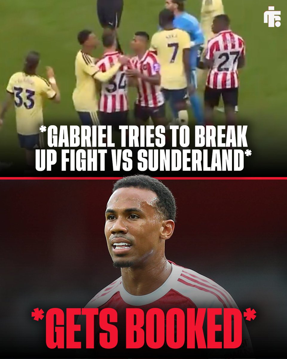footyinsider247's tweet photo. Gabriel got booked for trying to break up a fight against Sunderland yesterday... 😅

Any words for that refereeing performance? 🫣 https://t.co/bdTbrZdx4v