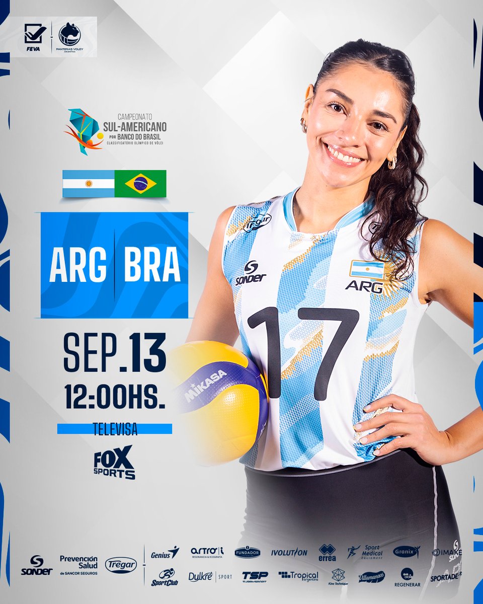 Voley_FeVA's tweet photo. 🇦🇷🇧🇷 ¡Se define el Sudamericano y la plaza olímpica ante Brasil!

🏐 ARG 🇦🇷 vs 🇧🇷 BRA
🗓️ Domingo 12hs
📺 Fox Sports

#VamosArgentina
#VamosPanteras https://t.co/wgFDTKhGag