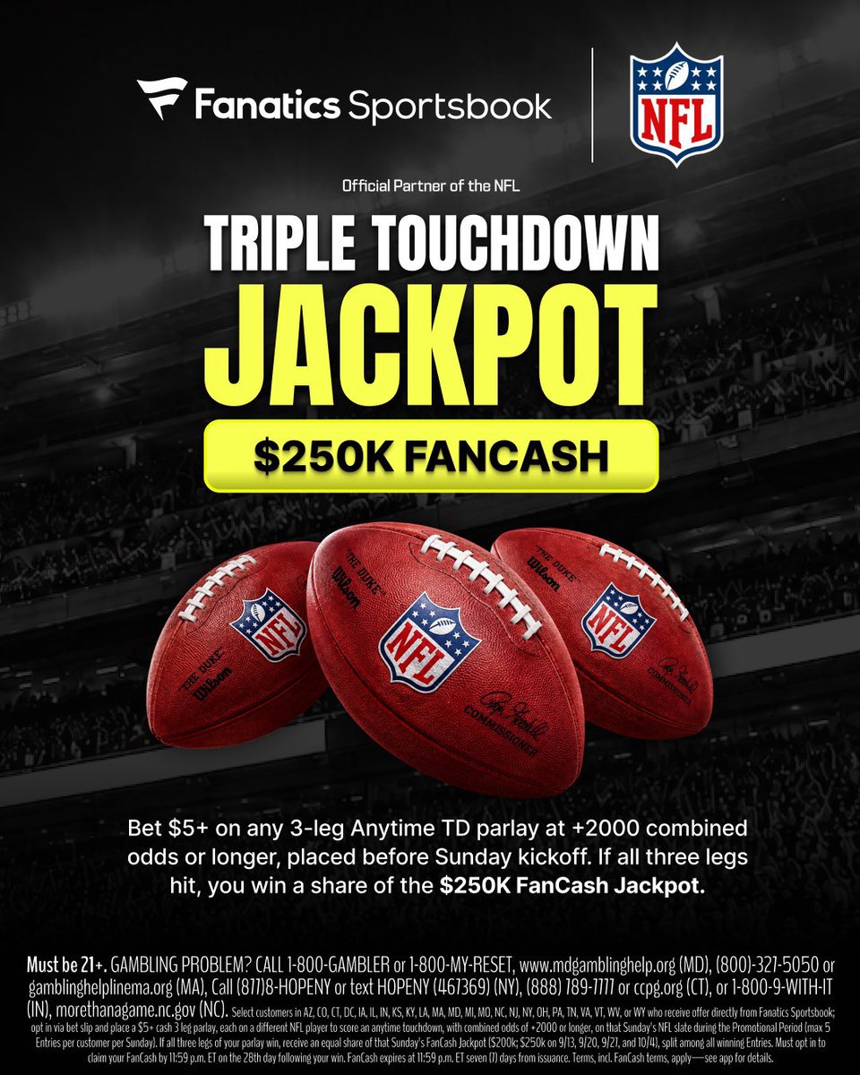JoeyWalkerPicks's tweet photo. $250K IN FANCASH UP FOR GRABS!

Claim here: https://t.co/VqAoVEqHo4

Join Fanatics &amp; place your wager to enter!

21+ Gamble Responsibly https://t.co/51wPaV0JTd