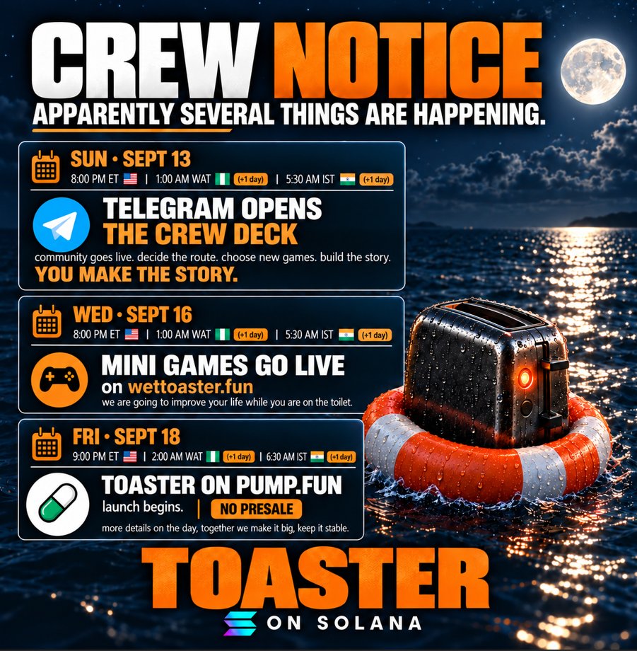 TOASTRSOL's tweet photo. apparently this is no longer just a toaster in the ocean.

tomorrow, the crew gets the keys.
after that, things escalate quickly.

if you're going to say you were early,
now would be a good time to make it true. 🛟 https://t.co/PR9LI4ixYV