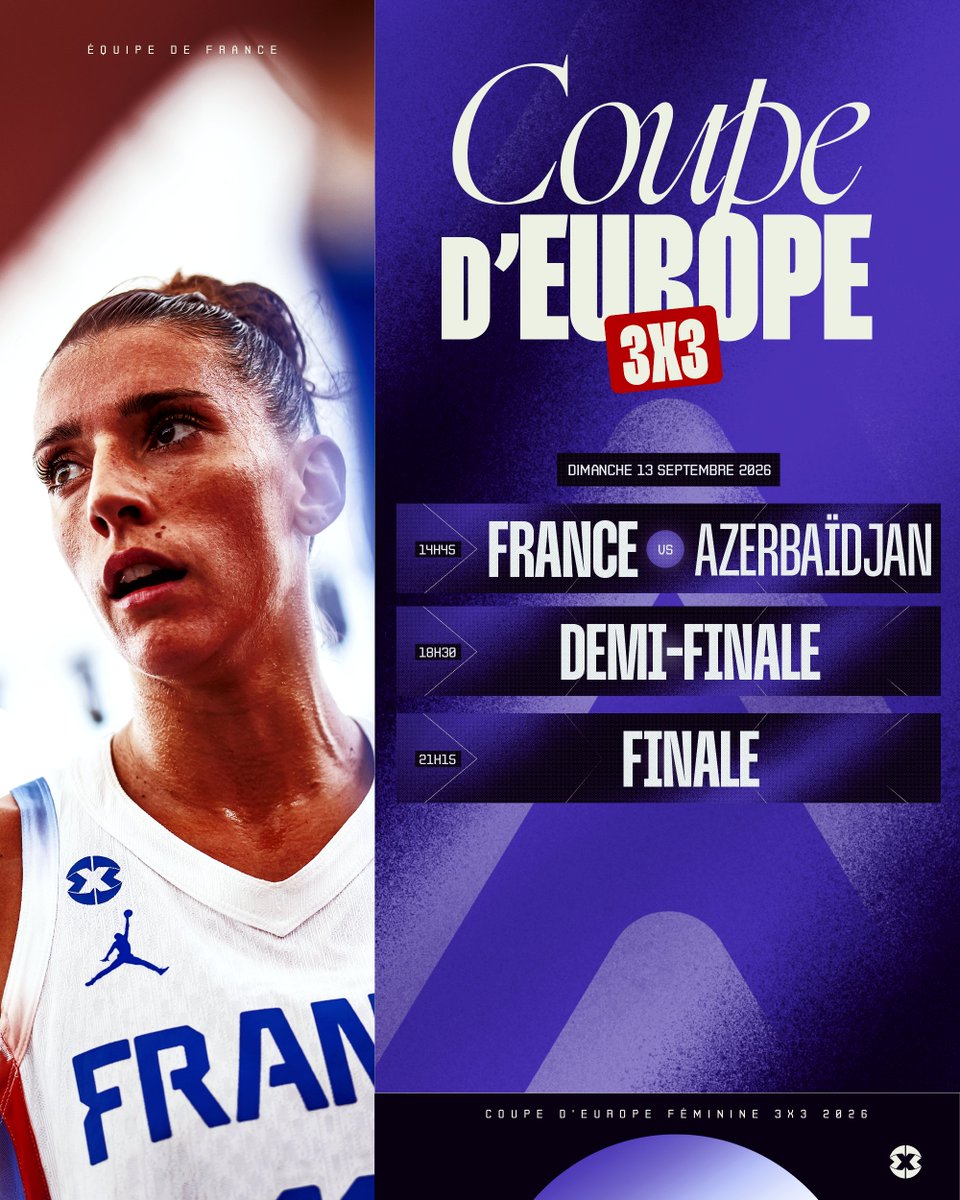 3x3ffbb's tweet photo. GAMEDAAAYYYYY ⚡

Les Équipes de France attaquent les quarts de finale de la Coupe d’Europe en direct sur L’Équipe Live 📺

🇫🇷🆚🇦🇿 : Les Bleues à 14h45
🇫🇷🆚🇪🇸 : Les Bleus à 15h30

#3x3Europe https://t.co/9k2BQ3QlfP