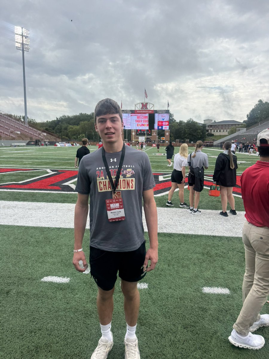 Macklin_Custy's tweet photo. Thanks to @MiamiOHFootball for a great visit today!

@DBCoachWhite @aylward_johnny @CoachPlum_ @CoadyKeller1 @AllenTrieu @Bryan_Ault @FootballAndrean @LSC_Sports @LemmingReport @CraigHaubert @TomLoy247 @TheUCReport @PrepRedzoneIN https://t.co/Vz7d7IspWN