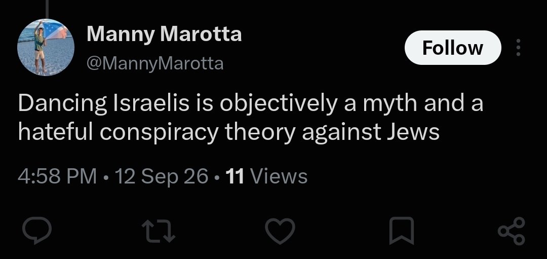 IHaveAFishWaifu's tweet photo. @100YearsAgoLive @250YearsAgoLive @50YearsAgoLive

The celebrating Palestinians was a myth aswell yet you still posted it on your account

Is it only ok to spread 9/11 myths when it's dehumanizing Palestinians and not Israelis? https://t.co/pOq4AJLBHh