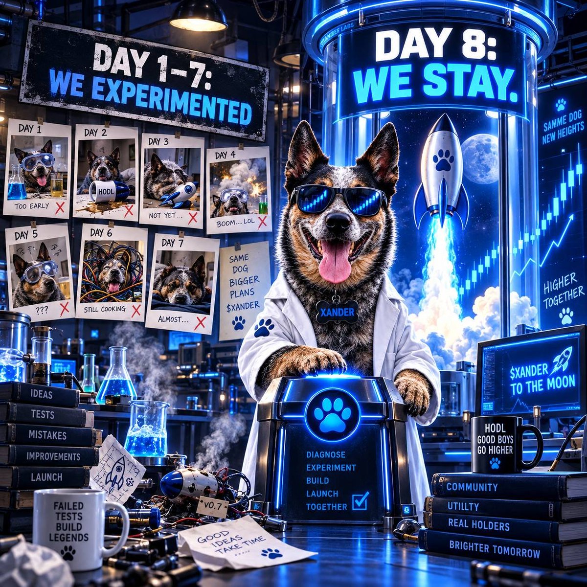 Xanderr1721's tweet photo. Day 1–7: We experimented.
We failed. We learned. We kept building. 🧪🐾

Day 8: WE STAY. 💙

No promises. No shortcuts. Just XANDERR, a growing community, and bigger plans ahead.

The experiment is over.
Now we build.

$XANDERR 🐾💙
Stay tuned… this is only the beginning. 🚀 https://t.co/pSOreMlcoj