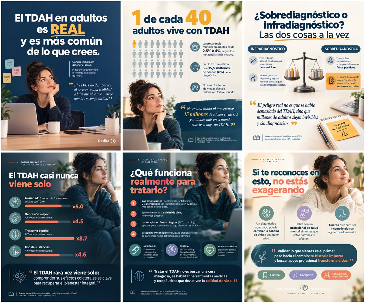 YulyBCB's tweet photo. El TDAH en adultos afecta hasta al 4% de la población mundial y sigue siendo infra y sobrediagnosticado a la vez. Te comparto este post con evidencia científica actualizada sobre prevalencia, diagnóstico y tratamiento 🧵👇
#Psiquiatría #TDAH #SaludMental https://t.co/kSVaKqavYX