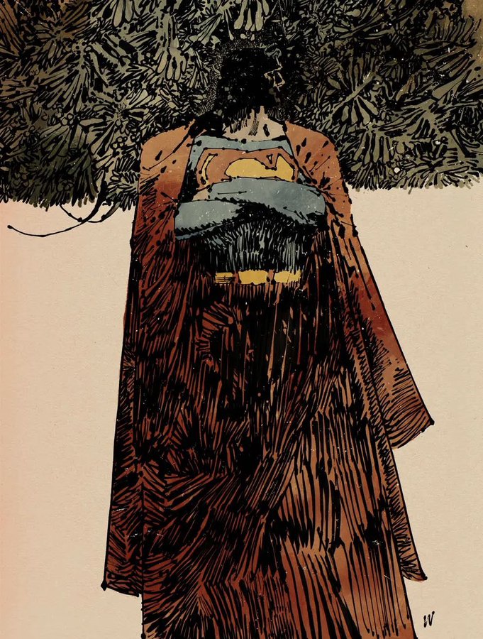 TheBatHome's tweet photo. Superman &amp; Batman by Ashley Wood. His rough, expressive style gives both heroes a striking, almost mythic presence. https://t.co/aQ23nKE6GA