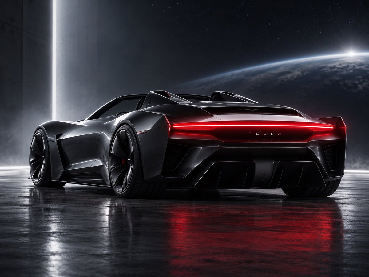 ImTomLi's tweet photo. Tesla's latest Roadster teaser got me curious, so I put four top AI models to the test: ChatGPT, Grok, Gemini, and Meta. Each produced a completely different take on what this SpaceX infused machine might actually look like. 🚀 Place your bets! https://t.co/0x5E0mAWrw