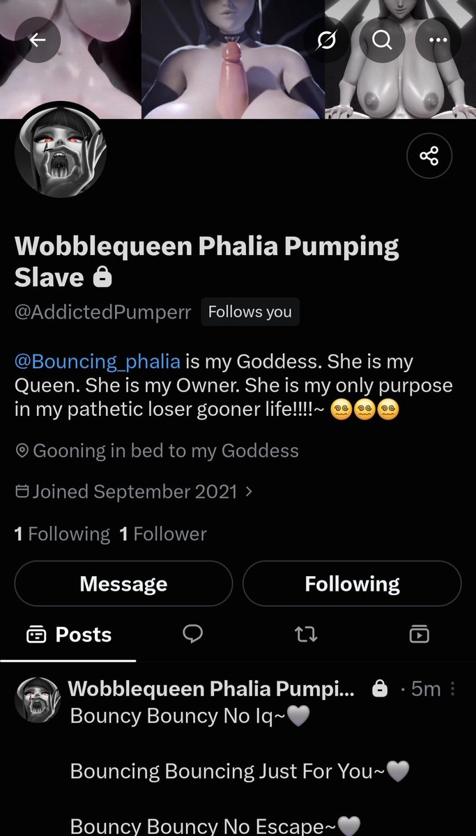 Bouncing_Phalia's tweet photo. One last thing before bed...

@AddictedPumperr is my most devoted slave, having made an entirely new profile just to worship his goddess and the loop 🩶

A reminder to all:
SPAM YOUR TITS

Your queen controls you 🩶

~JOIN THE LOOP~

Your queen controls you 🩶

~JOIN THE LOOP~ https://t.co/jbN52A0d5O