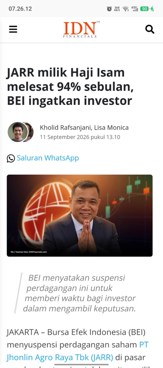 zhira_nkz's tweet photo. Haji Isam emang gak ada obat, ya gmn grafik JARR melesat 94% dlm sebulan 
  
Tapi eits tunggu BEI udeh ngelirik sambil batuk keselek
Inget yo FOMO is real, jan asal all in, cek risk management. Beli saham pake logika, bukan pake emosi

Malming
Persija  Berg Emil
war trakcil https://t.co/mWoVPoQU35