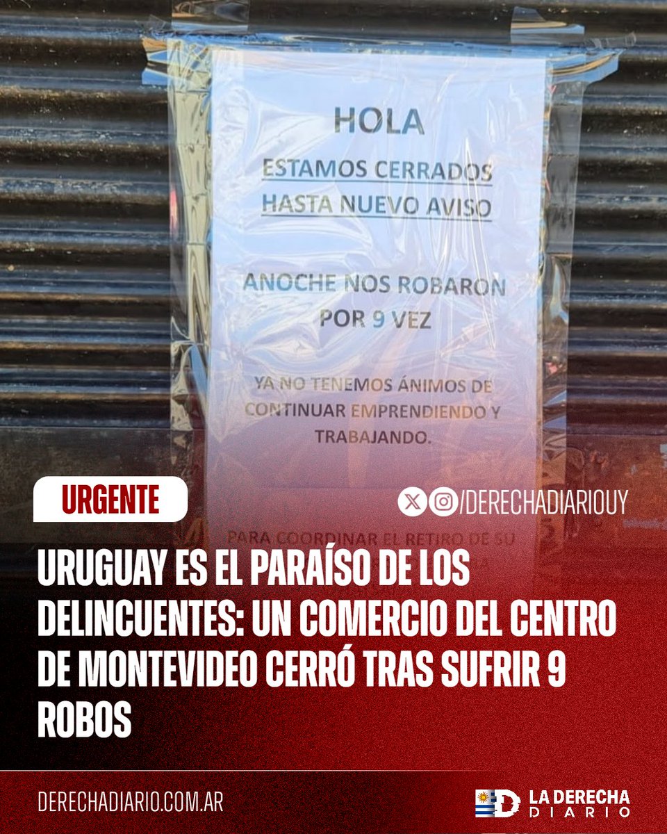 DerechaDiarioUY's tweet photo. 🇺🇾 | EL CIELO DE LOS CHORROS: La política de tolerancia y mano blanda de las autoridades llegó a tal punto que comerciantes y emprendedores cierran sus negocios, hartos de los atracos y rapiñas constantes. https://t.co/jxKilN14xr