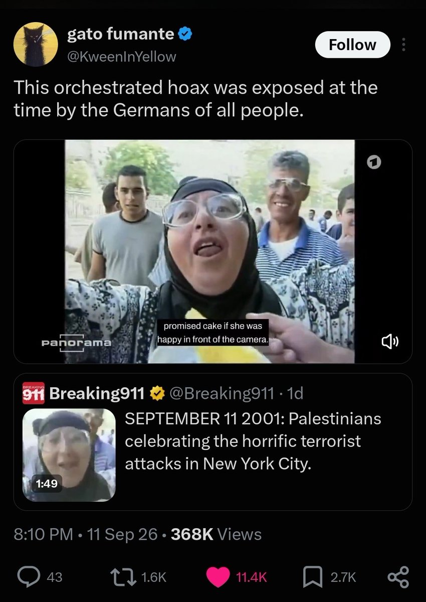 IHaveAFishWaifu's tweet photo. @50YearsAgoLive Celebrating Palestinians is also a myth yet you still posted it on your account

Is it only ok to spread 9/11 hoaxes when it's used to dehumanize Palestinians and not Israelis?

You're bias is so glaring, it's as blinding as the sun itself lmao https://t.co/2WxS8a3r0F
