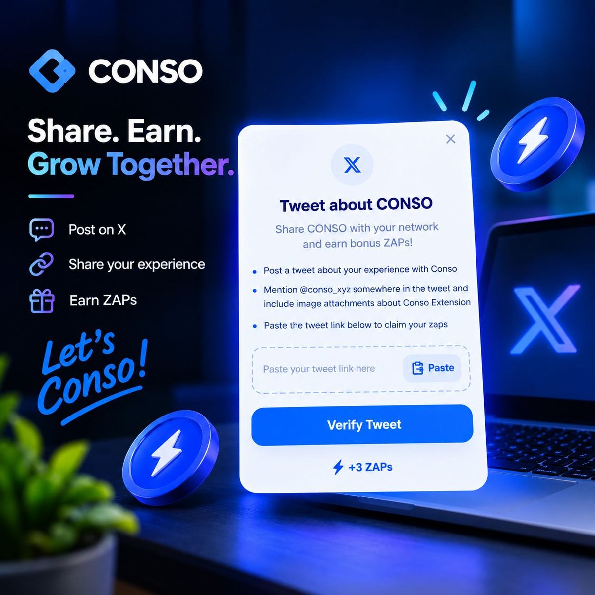 lover02020's tweet photo. Exploring Conso more every day ⚡️
The Conso Extension makes it easy to share, connect, and earn ZAPs while staying active. 🚀
Looking forward to what’s next! 🔥
@conso_xyz #Conso #ZAPs https://t.co/cJhev3LmF1
