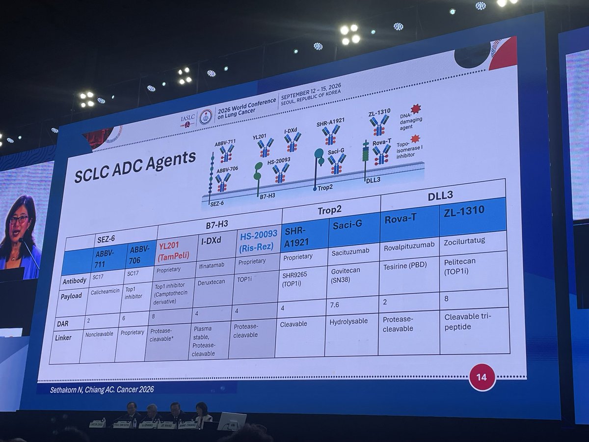 RobertoBoreaMD's tweet photo. Terrific discussion by #AnneChang at #WCLC2026 on ADCs in SCLC @IASLC
TAISHAN-302 and ARTEMIS-008 both show clear OS/PFS benefit over topotecan, pointing to a possible new standard.
Manageable toxicity overall
Looking forward a bright ADC future 💡 https://t.co/NKTnmMi1pL