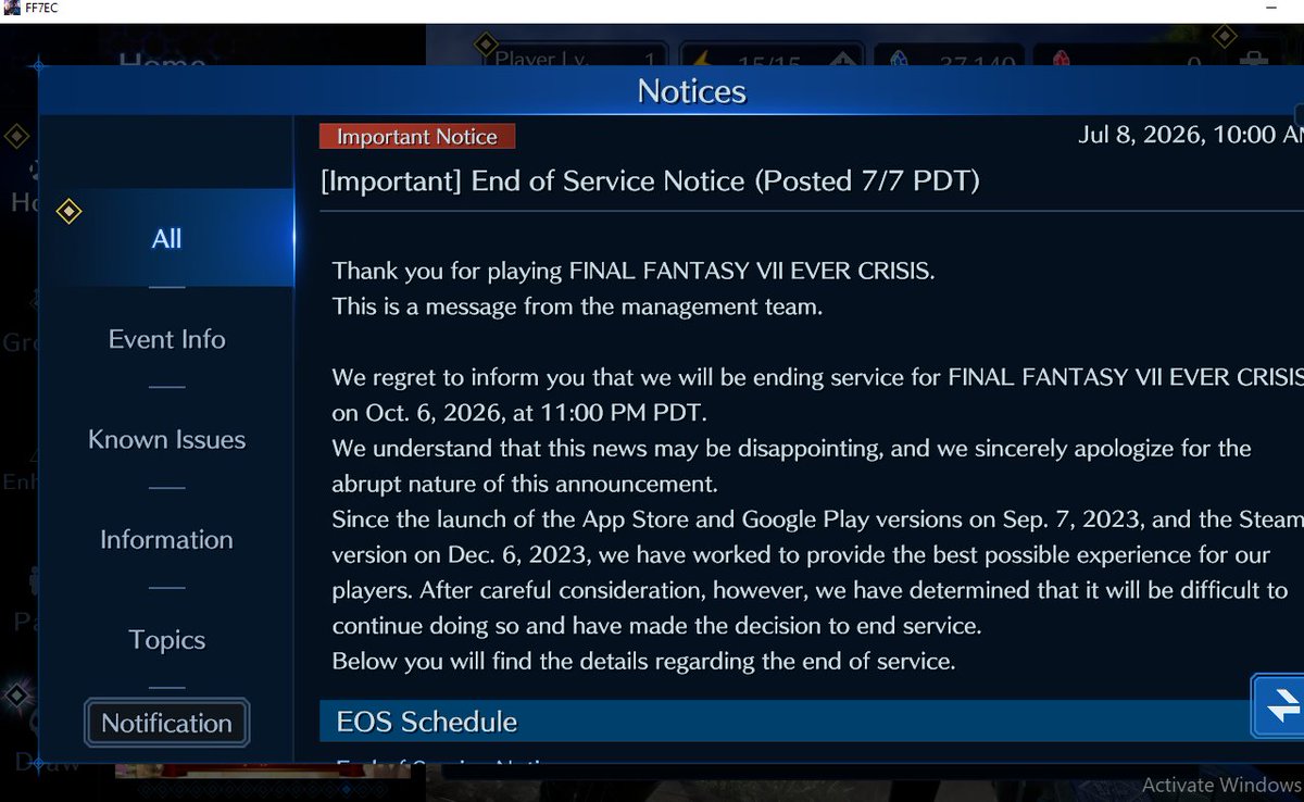 magemiyuki's tweet photo. Gonna play FF7 EC before it got taken down on october 6. https://t.co/euRs21bsQq