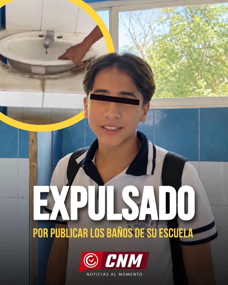 GARCIPAVON's tweet photo. 🚨 EXPULSAN A ESTUDIANTE TRAS EXHIBIR EN REDES LAS PÉSIMAS CONDICIONES DE LOS BAÑOS DE SU ESCUELA

Un estudiante del CETMAR No. 05, en Salina Cruz, Oaxaca, habría sido expulsado del plantel luego de publicar en redes sociales un video donde exhibió las condiciones de los sanitarios utilizados diariamente por los alumnos.

Padres de familia denunciaron que el joven fue obligado a borrar la publicación y posteriormente dado de baja de la institución. Las familias aseguran que la falta de higiene y mantenimiento en los baños no es reciente y llevan meses enfrentando el problema, por lo que solicitaron la intervención de la SEP y de la DGECyTM para investigar tanto las condiciones del plantel como la expulsión.
✍️  Las Noticias al Momento