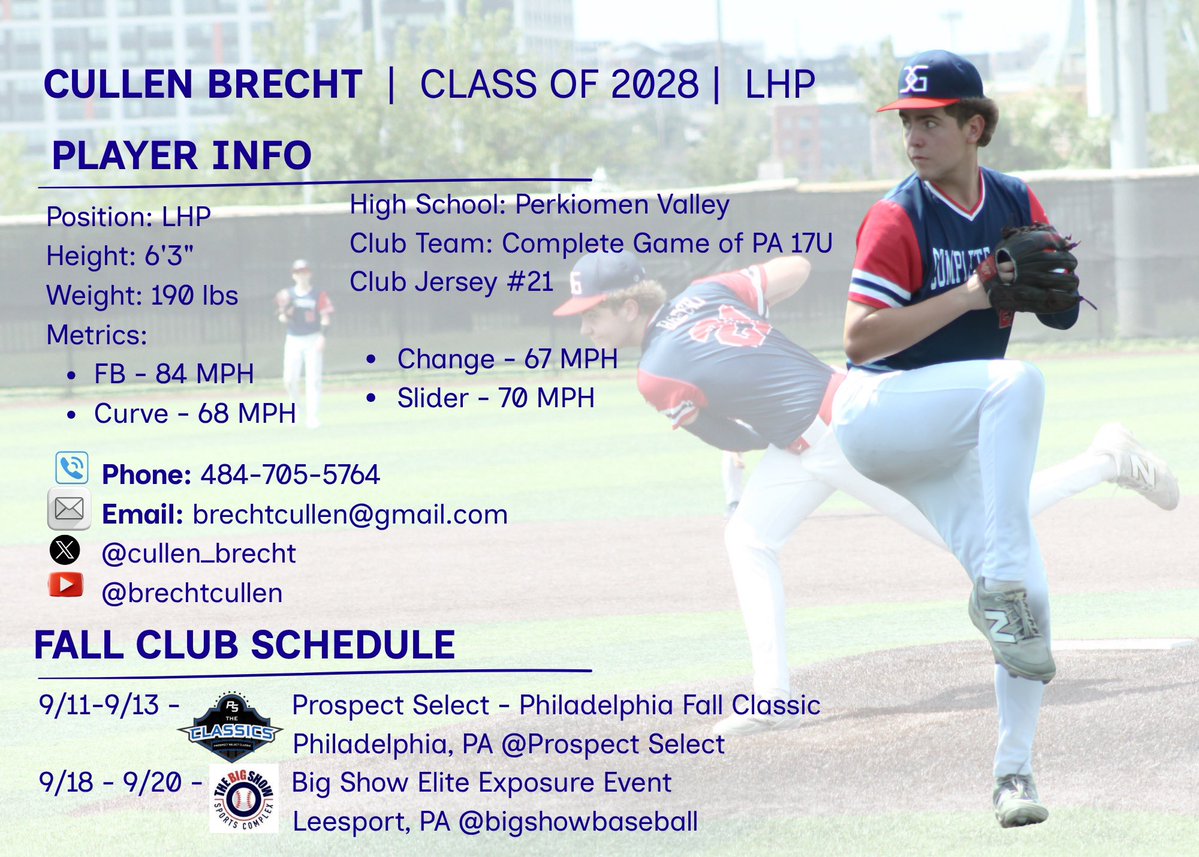 cullen_brecht's tweet photo. Great first outing with Complete Game of PA! 5 IP, 0 BB, 4SO, 84mph https://t.co/dMKcHCS758