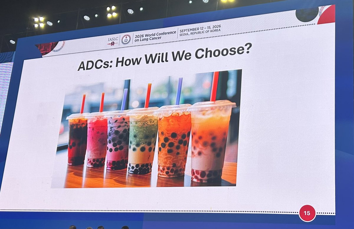 BalazsHalmosMD's tweet photo. Slide of #WCLC26 so far from terrific discussant Anne Chiang.

Which bubble tea flavor to choose when it comes to the many tasty emerging ADC options for SCLC???

Hopefully note investment into science/biomarkers will help!
@Annechiangmd https://t.co/rVCSEnLxiC